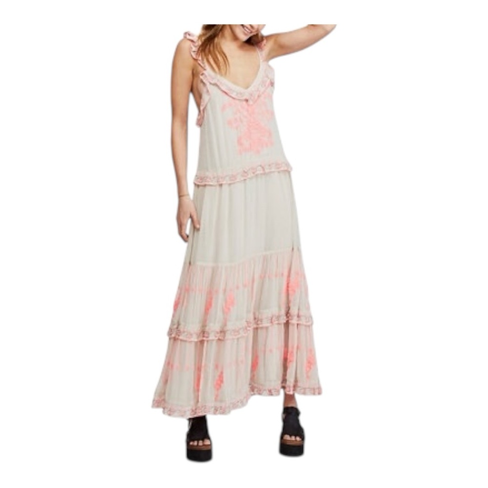 Free People Coralie Maxi Dress in Pink Floral (Size L)